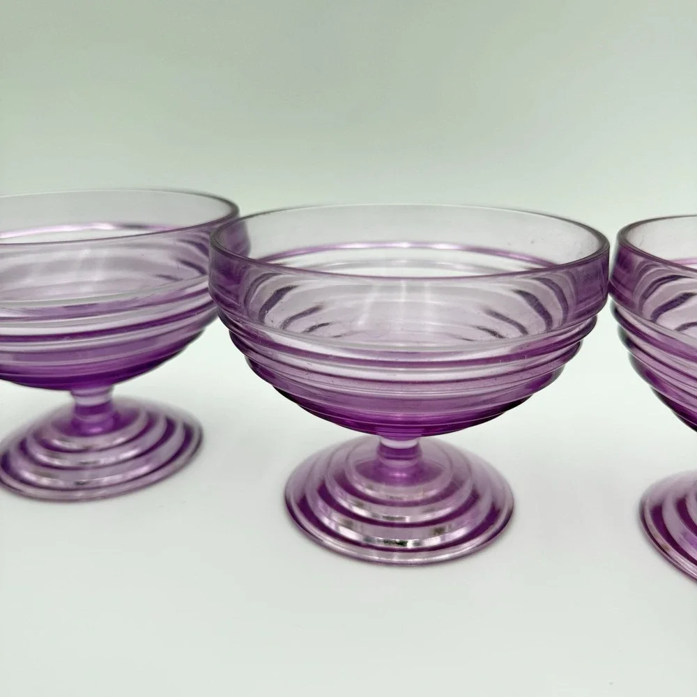 Vtg Purple Acrylic Plastic Footed Dessert Dishes Glasses Lot Of‎ 4 Swirl